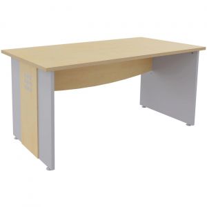 Bureau droit Axiome - L.140 x P.80 cm - Plateau Hêtre - Pieds panneaux Aluminium