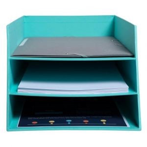 EXACOMPTA Corbeille &agrave; courrier Combo 3 niveaux carton Teksto - Vert d'eau