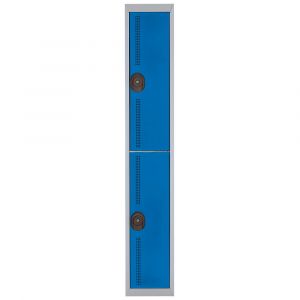 Vestiaire métal Team Color 2 casiers - 1 colonne L.30 cm - Corps Gris - Portes Bleu