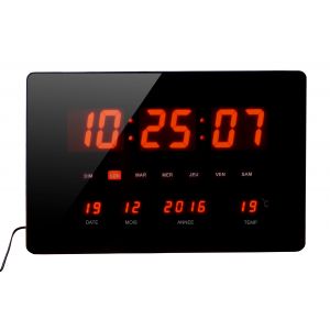 ORIUM Horloge &agrave; Led rouge Chronos, murale ou &agrave; poser, multifonctions - 36 x 22 cm