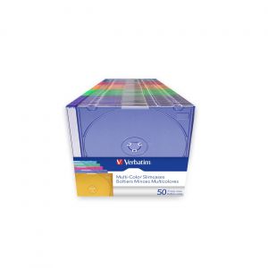Verbatim Boitier Slim pour CD/DVD - Rangement fin en plastique transparent multicolors - Pack de 50