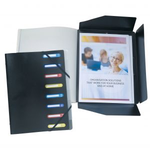 Exacompta Trieur &agrave; 3&nbsp;rabats et &eacute;lastiques, A4, 250&nbsp;feuilles, 8&nbsp;compartiments, intercalaires &agrave; onglets, fen&ecirc;tres pr&eacute;d&eacute;coup&eacute;es, polypropyl&egrave;ne, noir