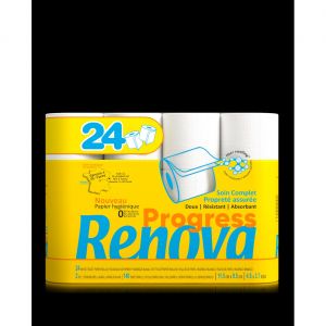 Renova Papier toilette Progress double &eacute;paisseur - Rouleau de 140 feuilles - Blanc - Lot de 24 rouleaux