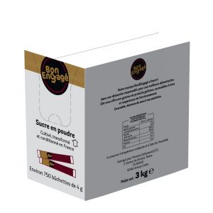 Bon & Engag&eacute; Sucre en poudre en b&ucirc;chette de 4 g - 1 bo&icirc;te de 3 kg avec 750 sachets
