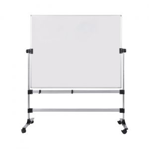 Bi-Office Tableau blanc émaillé mobile double face pivotant Earth - Surface magnétique - Cadre Aluminium - L.150 x H.120 cm