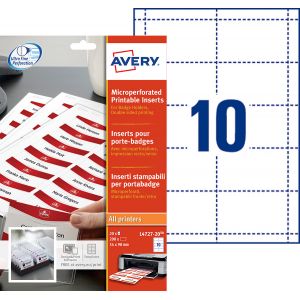 Avery Bristols micro perfor&eacute;s pour badges 190/m&sup2; en planche A4 5,4 x 9 cm