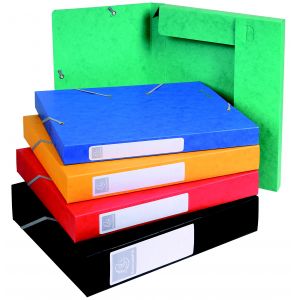 Exacompta Chemise 3 rabats et &eacute;lastique Exatobox dos 6 cm, en carte lustr&eacute;e 5/10e noir