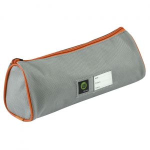 Wonday Trousse &agrave; crayons d'&eacute;colier avec fermeture &eacute;clair zipp&eacute;e et &eacute;tiquette personnnalisable - Gris et orange