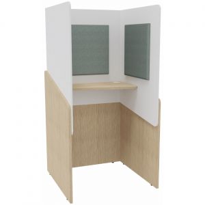 Alc&ocirc;ve cabine de confidentialit&eacute; acoustique debout CALME Bas Ch&ecirc;ne - Haut Blanc - Habillage Vert