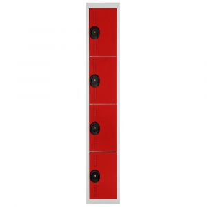 Vestiaire m&eacute;tal Team Color 4 casiers - 1 colonne L.30 cm - Corps Gris - Portes Rouge