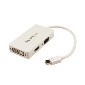 StarTech.com Adaptateur de voyage Mini DisplayPort vers VGA / DVI / HDMI - Convertisseur vidéo 3-en-1 - Blanc, 0,15 m, Mini DisplayPort, DVI-D + VGA (
