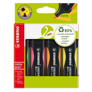 Stabilo Surligneur recycl&eacute; GREEN&nbsp;BOSS Pointe biseaut&eacute;e 2 et 5 mm - lot de 4 assortis