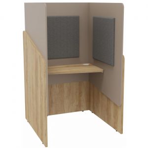 Alc&ocirc;ve cabine de confidentialit&eacute; acoustique assise CALME Bas Ch&ecirc;ne Nebraska - Haut Argile - Habillage Gris