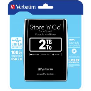 Verbatim Disque dur portable USB Store 'n' Go 3.0, 2 To, noir, 2048 Go, 3.2 Gen 1 (3.1 Gen 1), 5400 tr/min, Noir 53177