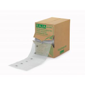 RAJA Film de protection &agrave; bulles d'air 10 mm - Bo&icirc;te distributrice avec rouleau l. 32 cm x L. 50 m - 155 feuilles - Transparent