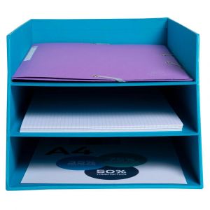 EXACOMPTA Corbeille &agrave; courrier Combo 3 niveaux carton Teksto - Turquoise