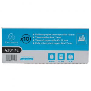 Exacompta Bobine tickets de caisse 80 x 72 x 12 mm - Longueur 76M - 43817E - Rouleau Papier thermique 1 pli 48 g sans Bisph&eacute;nol A - Lot de 10