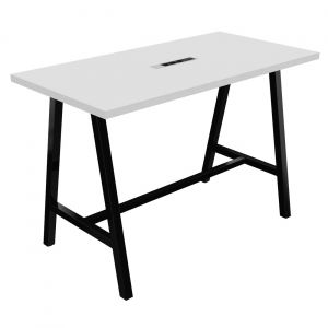 Table de réunion coworking Cohésion H.107 x L.160 x P.80 cm avec électrification - Plateau Blanc - Pieds Noir