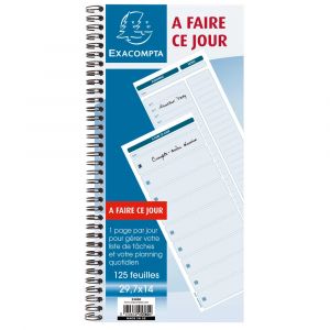 Exacompta Carnet message A FAIRE CE JOUR  spiral&eacute; - 125 feuilles 297 x 140 mm