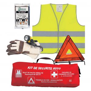 ESCULAPE Kit de sécurité voiture Esculape (triangle + gilet + couverture + gants + lampe)