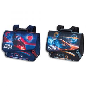 OBERTHUR MEGACARS Cartable 2 compartiments 38cm. 38x16x34cm. 2 d&eacute;cors assortis