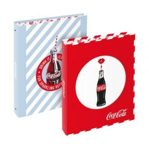 VIQUEL Classeur 4 anneaux COCA-COLA REFRESH A4. Carton pelliculé mat. Dos 5 cm. Coloris : Bleu - Rouge