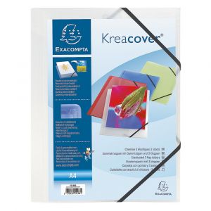 Exacompta Chemise Kreacover&reg; A4  &agrave; 3&nbsp;rabats et &agrave; fermeture &eacute;lastique - Couverture polypro personnalisable - Blanc transparent