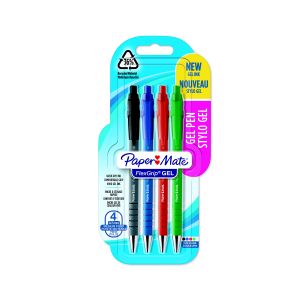 Paper Mate Flexgrip Gel - Stylo bille encre gel r&eacute;tractable pointe moyenne 0,7 mm -  4 couleurs assorties