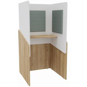 Alc&ocirc;ve cabine de confidentialit&eacute; acoustique debout CALME Bas Ch&ecirc;ne Nebraska - Haut Blanc - Habillage Vert