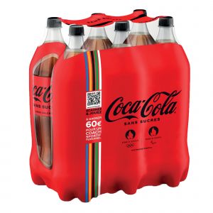 COCA-COLA Soda Coca-Cola z&eacute;ro sucres, en bouteille, lot de 6 x 1,25 L