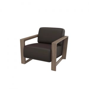 Fauteuil d'accueil Arco en cuir pleine fleur Chocolat accoudoirs Orme