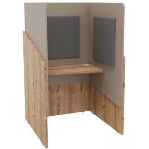 Alcove cabine de confidentialit&eacute; acoustique assise CALME Bas Timber - Haut Argile - Habillage Gris