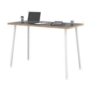 Table haute Halden - L.160 x H.110 x P.80 cm - Plateau Noir bords Chêne - Pieds métal Blanc