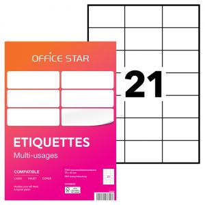 OFFICE STAR OS43652 Etiquettes multi-usages blanches 70 x 42 mm - Bo&icirc;te de 2100