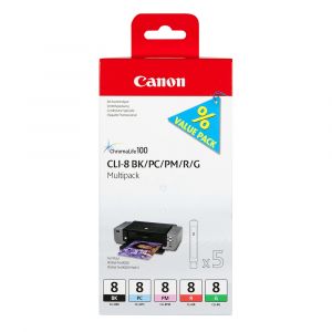 Canon Multipack de 5 cartouches d'encre CLI-8 BK/PC/PM/R/G, Photo cyan, Photo magenta, Encre &agrave; colorant, 5 pi&egrave;ce(s), Multi pack 0620B027