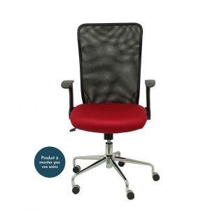Piqueras y Crespo MINAYA Fauteuil de bureau - Dossier Maille Noir - Accoudoirs et base chrom&eacute;e - Assise tissu 3D Rouge