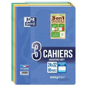 OXFORD OFFICE OXFORD Lot de 3 Cahiers EASYBOOK KRAFT en carte &agrave; rabats agraf&eacute; 24x32 96 pages 90g Sey&egrave;s