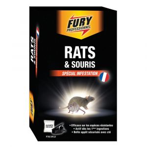 FURY Raticide et souricide Fury, 7 sachets de 20g avec boite app&acirc;t