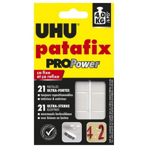 Uhu Patafix PROPower - Pastilles adh&eacute;sives repositionnables ultra-fortes, int&eacute;rieur et ext&eacute;rieur - Blanc
