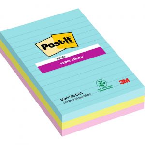 Post-it Bloc de notes Super&nbsp;Sticky lign&eacute;es 101&nbsp;x&nbsp;152 mm collection multicolore Miami - lot de 3 blocs de 90&nbsp;feuilles