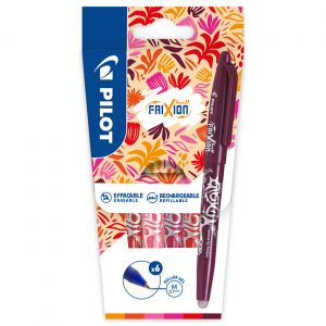 Pilot FriXion Ball roller encre gel effa&ccedil;able pointe moyenne 0,7 mm - Pochette de 6 couleurs assorties tons chauds