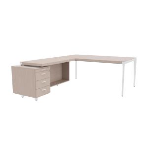 Bureau d'angle direction Arold 192 x 234 avec retour caisson porteur à gauche Placage bois orme gris - Piètement métal blanc