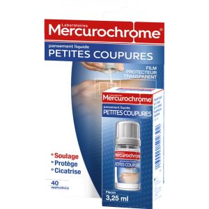 Mercurochrome Flacon pansement liquide coupures 3,25 ml - Transparent - Lot de 2