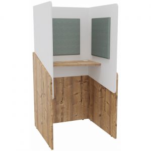 Alc&ocirc;ve cabine de confidentialit&eacute; acoustique debout CALME Bas Timber - Haut Blanc - Habillage Vert