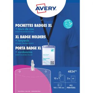 Avery Pochettes pour badges 105 x 148 mm + tours de cours - 4834 - Lot de 10