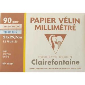 CLAIREFONTAINE Pochette de 12 feuilles 90g papier millim&eacute;tr&eacute; Ref-96554