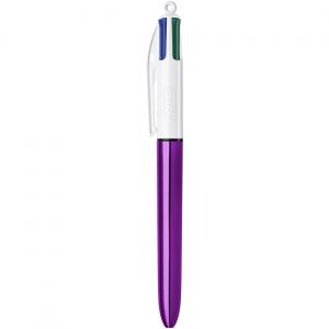 BIC 4 couleurs Shine Stylo bille r&eacute;tractable pointe moyenne 1 mm - Corps Violet M&eacute;tal