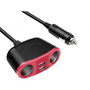 DLH MULTIPRISE ALLUME-CIGARE. 2 sorties allume-cigare max 150W et 2 sorties USB, Auto, Allume-cigare, Noir, Rouge DY-WU945