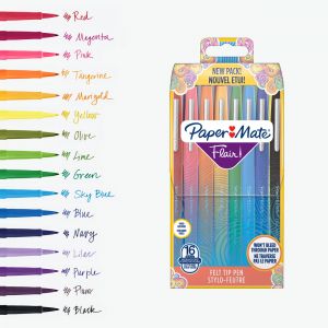 Paper Mate Flair Original - Stylo feutre &agrave; capuchon pointe moyenne 1 mm - Pochette 16 couleurs assorties