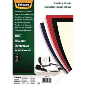Fellowes Couvertures de reliure A4 carton grain cuir 250g - Bleu Royal - bo&icirc;te de 100